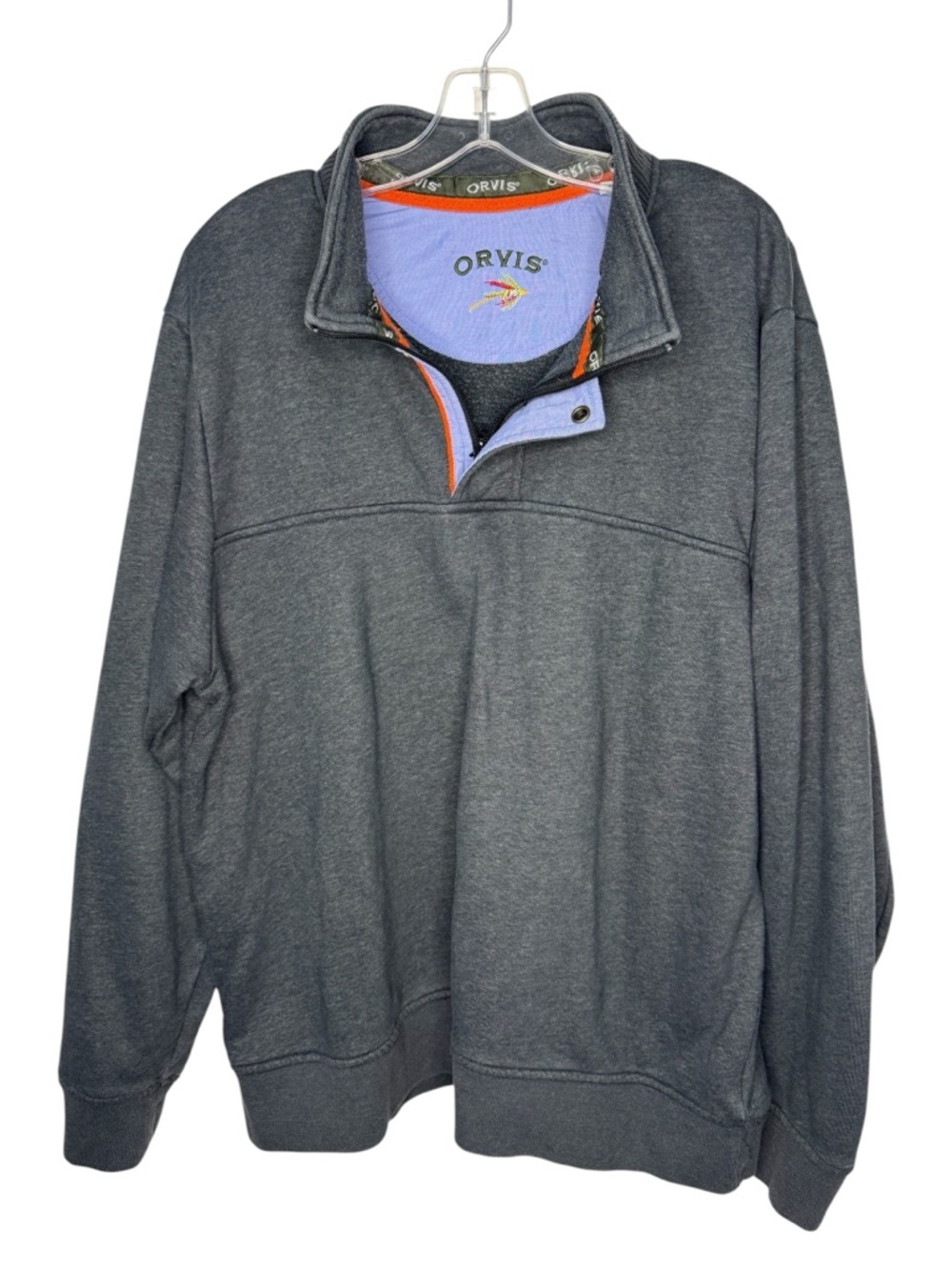 Orvis Signature Quarter Zip Sweatshirt Gray Snap Neck Fleece XL